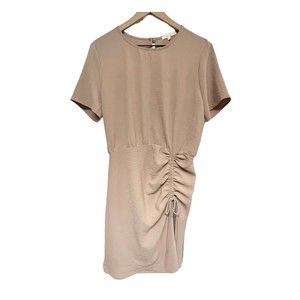 Le Lis Short Sleeve Mini Dress Womens Size Large Ruched Side Tan